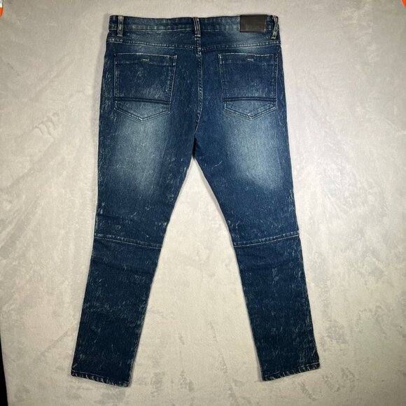South Pole Jeans Mens 34x32 Blue Denim Dark Acid Wash Skinny Moto Biker Hip Hop - Picture 3 of 11